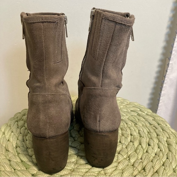 Jeffrey Campbell Slouch Ruched Oiled Gray Suede Block Heel Boots - Picture 5 of 10